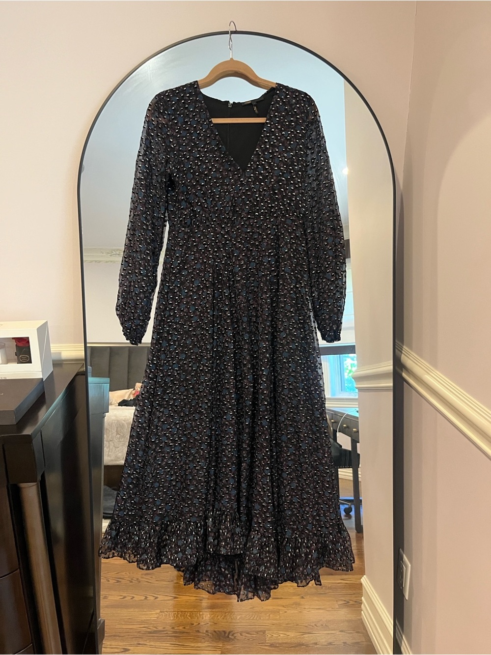 Maje Black V-Neck Floral Maxi Dress (SZ 2)